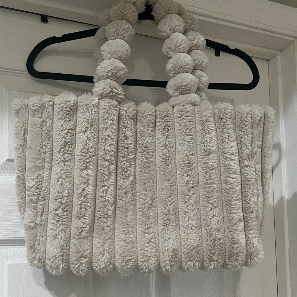 Plush Cream Pieced Fur Tote Bag
